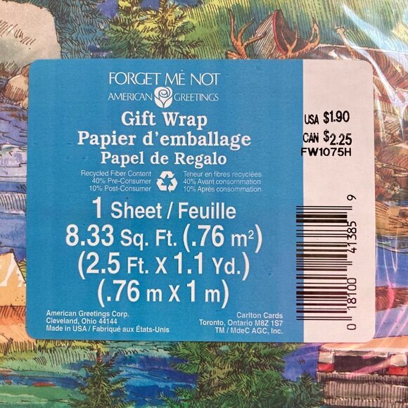 Vintage American Greetings Nature Scene Gift Wrap Canoe Bear Camping Deer - Picture 3 of 5